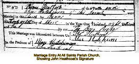 John Heathcoat's signature on a Long Whatton Marriage Certificate